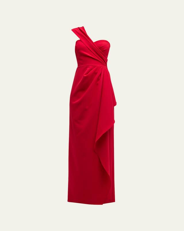 One-Shoulder Draped Stretch Crepe Gown